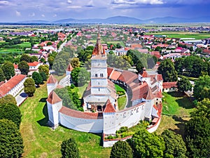 Transylvania, Romania. Harman fortified church aerial view