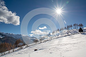 Transylvania winter in Carpathian mountains landscape of Romania