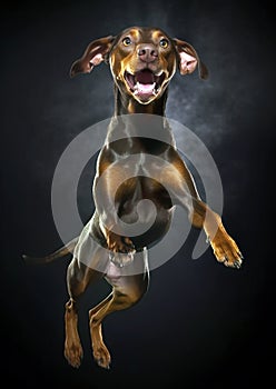 Transylvanian Hound dog while jumping.