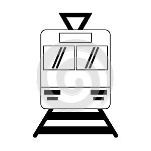 Tranvia public transport symbol in black and white photo