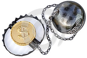 Trap with coins on white background. Business and financial risk concept.