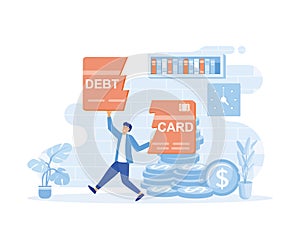 Trap of credit card debt concept. businessman happy after paying off credit card debt. financial freedom,