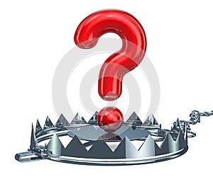 Trap with question mark, 3D rendering isolated on white background