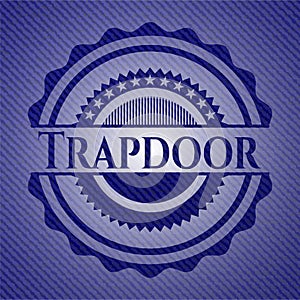 Trapdoor emblem with jean background. Vector Illustration. Detailed