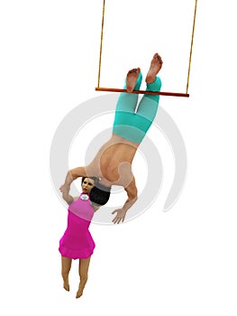 Trapeze artists in flight isolated