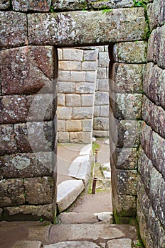 Trapezoidal Inca Doorway at Machu Picchu, Peru photo