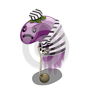 Trapped fancy monster in the form of a weightless eggplant isolated on a white background. Vector illustration.