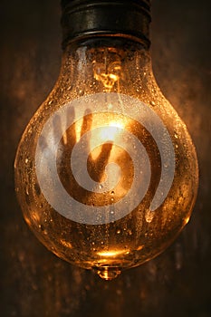 Trapped Human Presence Reaching Through Condensation Inside A Glowing Light Bulb