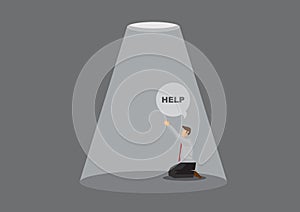 Trapped Man Praying for Help Cartoon Vector Illustration