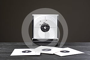 Trapped - shooting range equipment at the shooting position with a shield