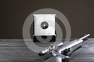 Trapped - shooting range equipment at the shooting position with a shield