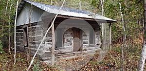 Trappers cabin in the woods photo