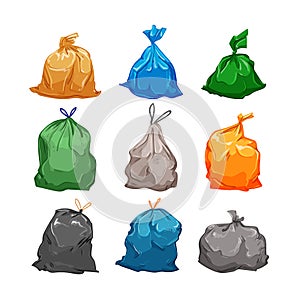 trash bag set cartoon vector illustration