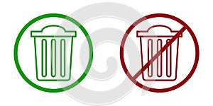 trash ban prohibit icon. Not allowed waste. photo