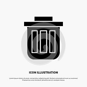 Trash, Basket, Bin, Can, Container, Dustbin, Office solid Glyph Icon vector