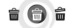 Trash bin can or garbage junk solid icon vector simple glyph graphic pictogram silhouette, round rubbish bucket fill block style photo