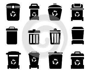 Trash bin and trash can icon collection for recycling. Set of reusing and delete symbols photo