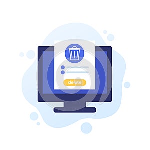 Trash bin in computer, delete files vector icon