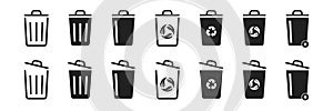 Trash bin icon set on white background. Vector illustration design. Garbage or rubbish icon collection