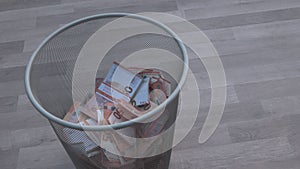 Trash Bin Stack Banknotes Euro