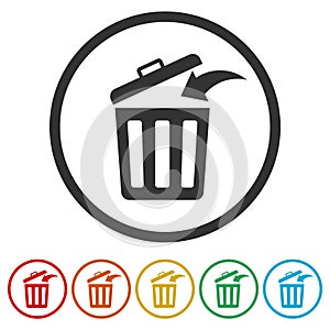 Trash bin or trash can symbol icon, 6 Colors Included