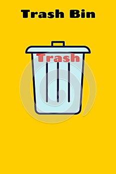 Trash Bin on the yellow background with its lid closed. Trash icon for junks
