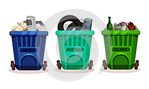 Trash Bins Full of Sorted Garbage Vector Set