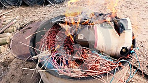 Trash burning in barrel