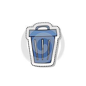 Trash can doodle icon, vector sticker illustration