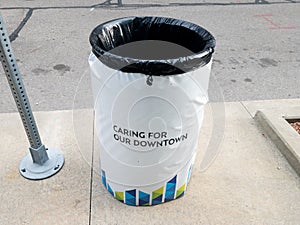 A trash can in downtown Detroit