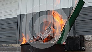 Trash Can Fire Rages In Steel Barrel Dumpster Can