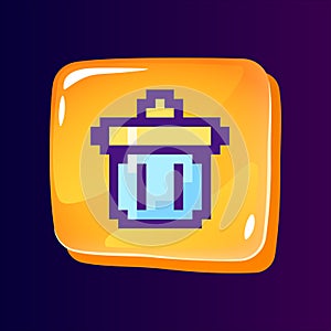 Trash can glossy ui button with pixelated color icon