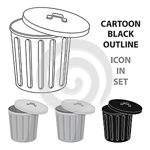 Trash can icon in cartoon style isolated on white background. Trash and garbage symbol stock vector illustration.