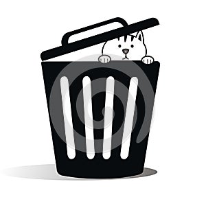Trash can icon with cat inside - Vector