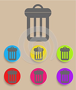Trash can icon with color variations, vector