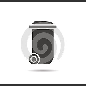 Trash can icon. Drop shadow silhouette symbol.