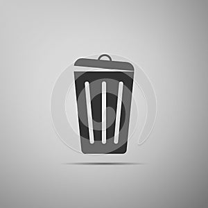 Trash can icon isolated on grey background. Garbage bin sign