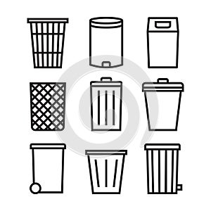 Trash can icon set. Trash can line icons collection for web apps and mobile concept. photo