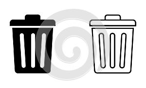 Trash Can Icon Set in Solid and Outline Style for Waste and Recycling Concepts