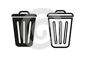 Trash can icon . Trash bin , vector illustration . Black trash bin on white background