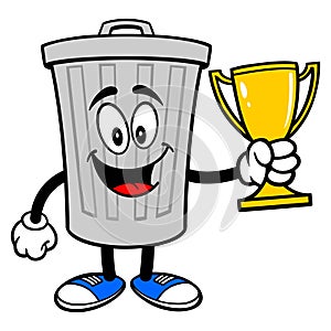 Trash Can Mascot with a Trophy