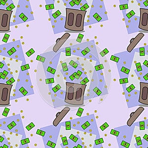 Trash can with money seamless background design