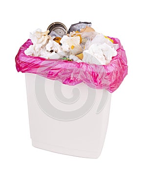 Trash Can Overflowing With Rubbish Isolated