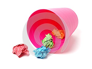 Trash can plastic and color ball crumpled paper