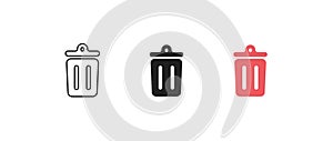 Trash can simple isolated icon set. Garbage line illustration concept in vector flat