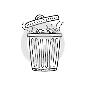 Trash can vector illustration in doodle drawing style