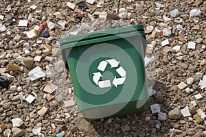 Trash can for waste with recycle symbol