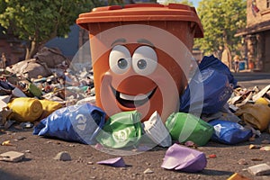 Trash can for waste with recycle symbol