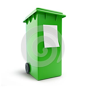 Trash can waste sorting four green wheeled bin