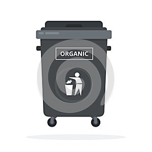 Trash can on wheels for sorting organic waste flat isolated